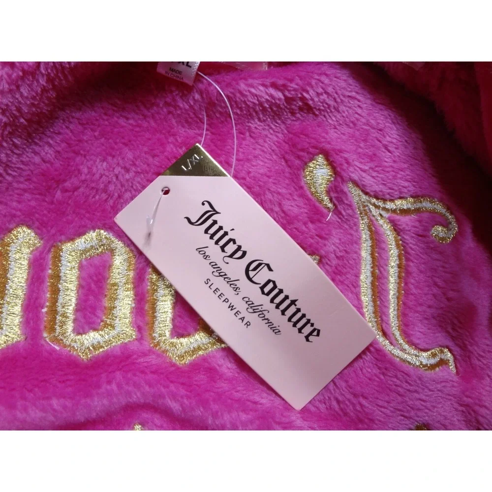 NEW Juicy Couture Luxe Soft Plush Robe Size L/XL Pink Pockets 36